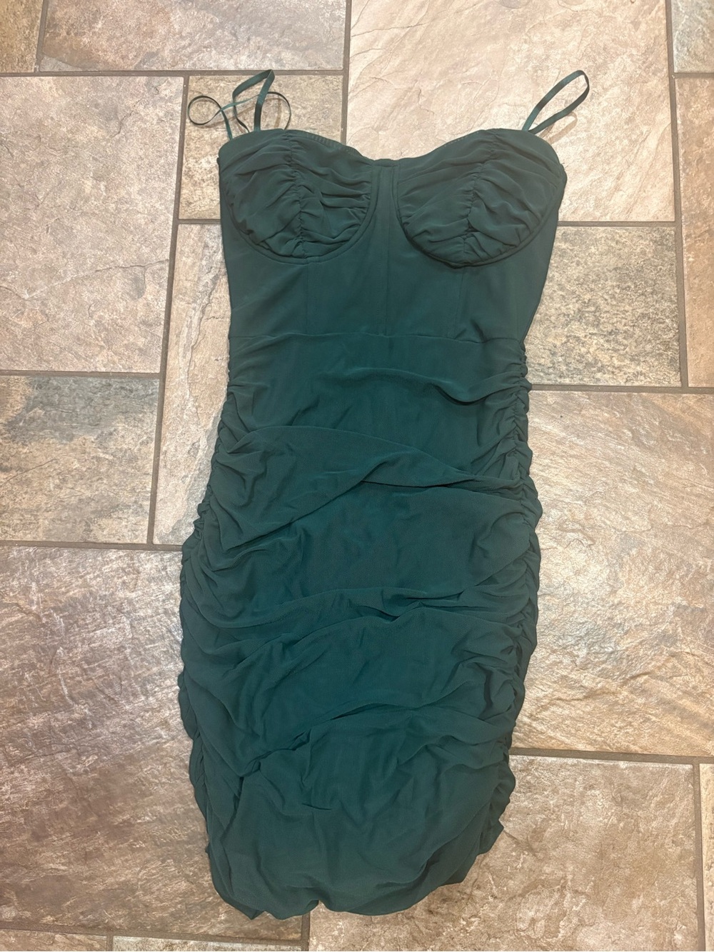 Windsor Emerald Green Ruched Spaghetti-Strap Mini Dress